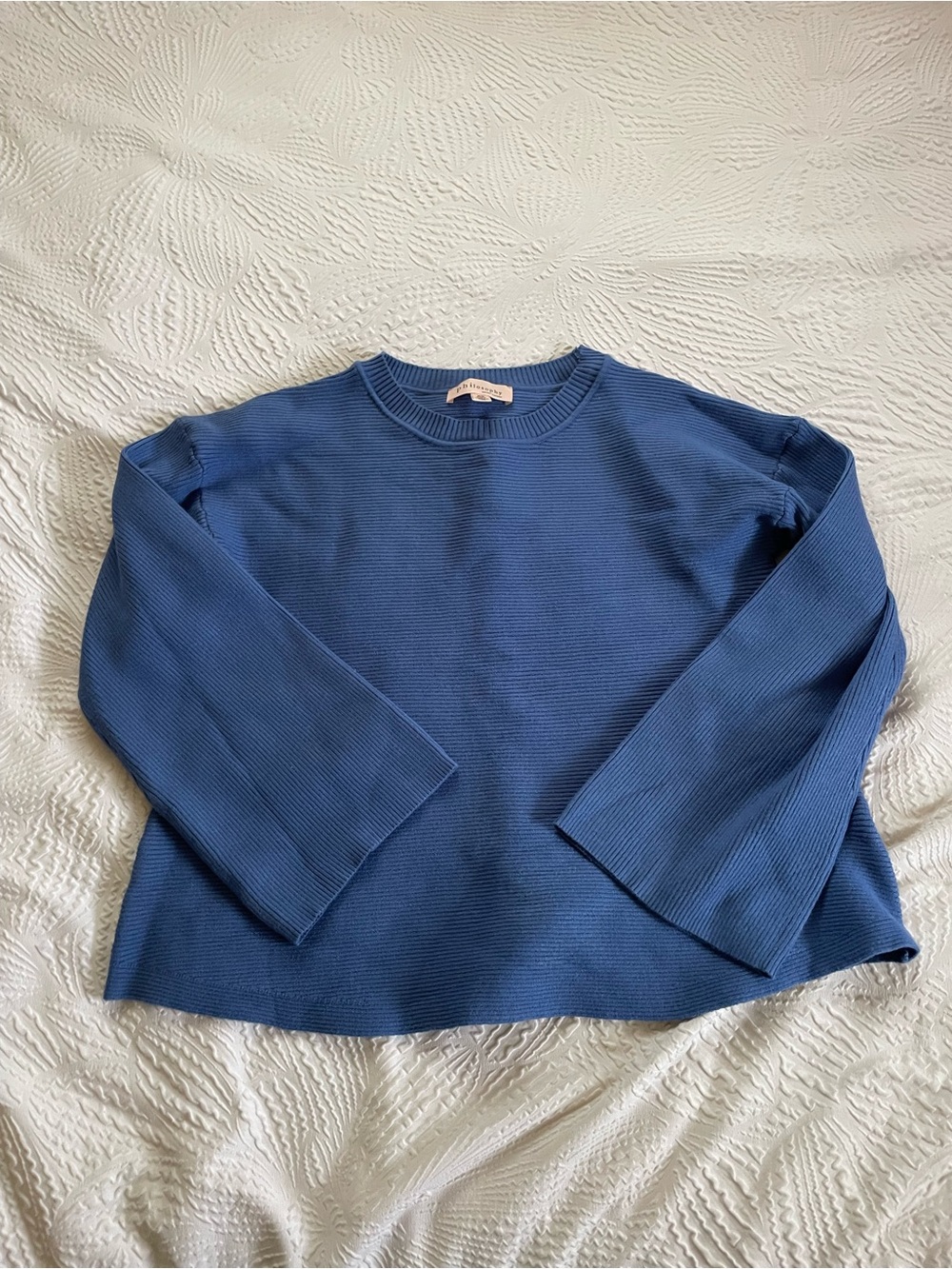 Philosophy- Blue Ribbed Long Sleeve Sweater